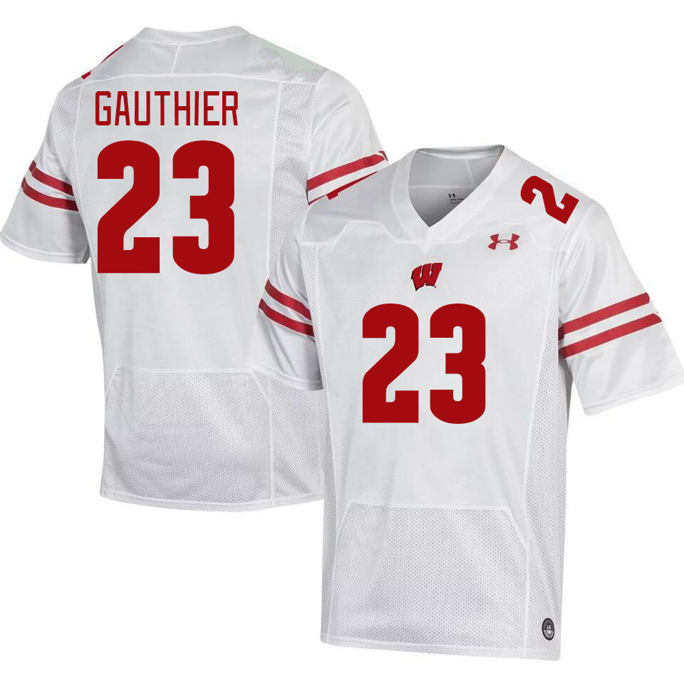 Men #23 Landon Gauthier Wisconsin Badgers College Football Jerseys Stitched-White